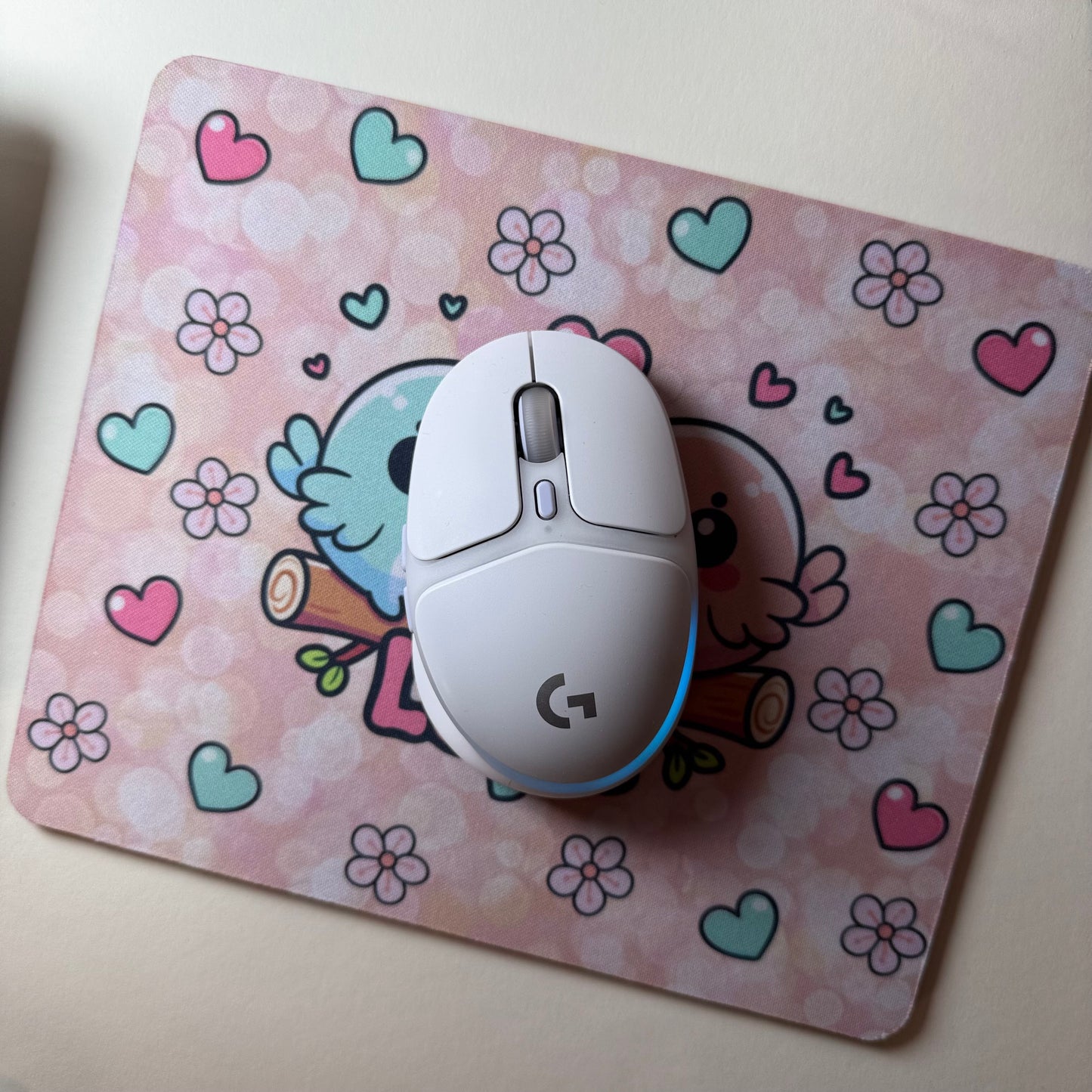 Kawaii Mauspad Rosa – Süßes Love Birds Design | Rutschfest & Weich