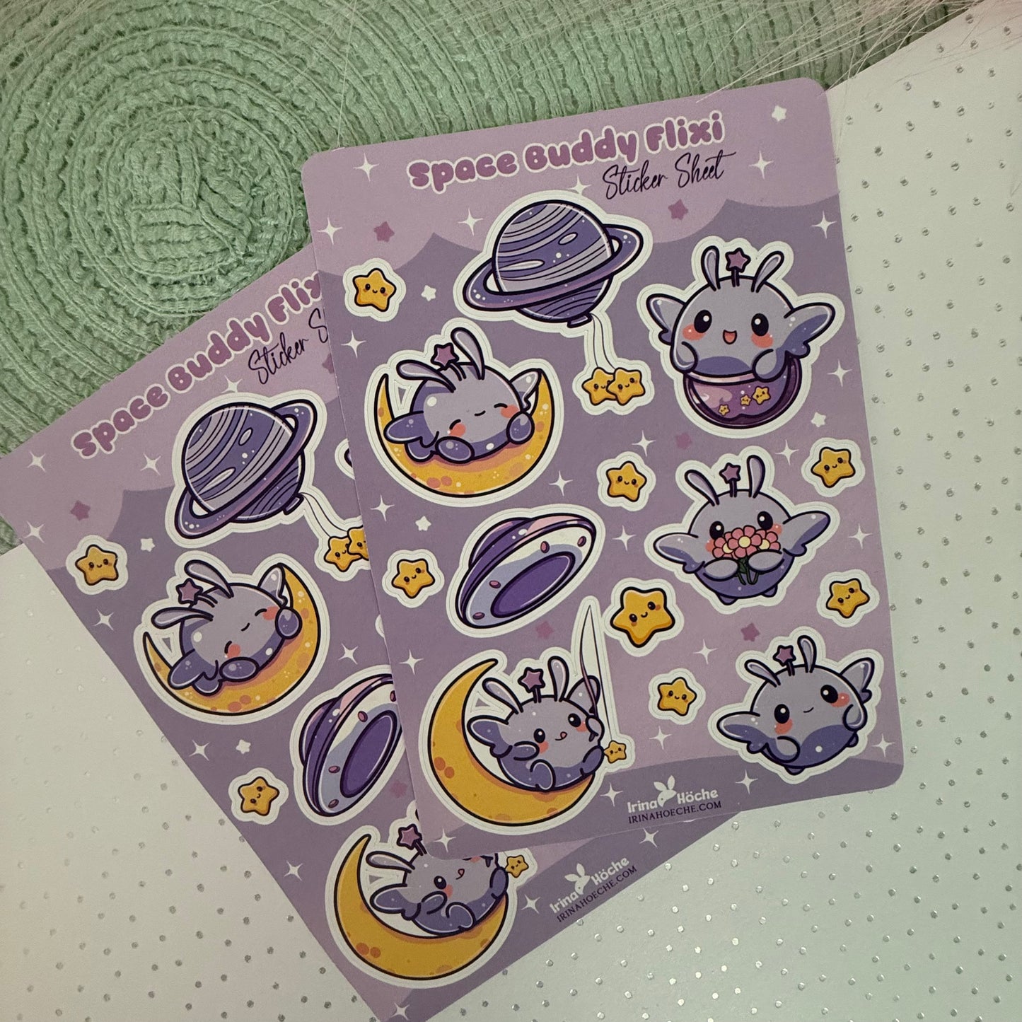 Flixi Galaxy Sticker Sheet – Kawaii Weltraum-Sticker für Bullet Journals & Scrapbooking