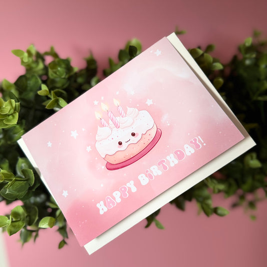 Süße Geburtstagskarte “Happy Birthday” mit Kuchen-Motiv – Rosa Design