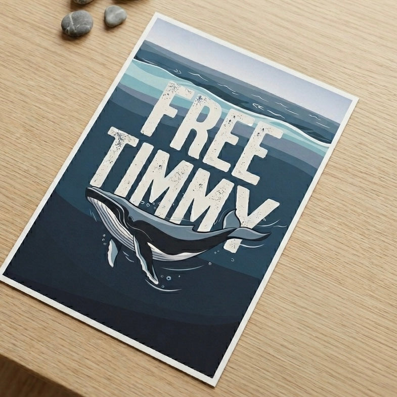 „Free Timmy" Buckelwal Poster A4 - Handgezeichnete Wanddeko
