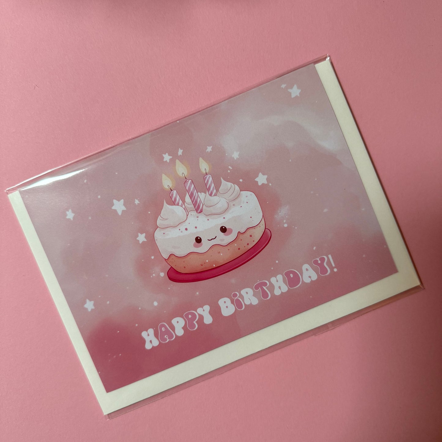 Süße Geburtstagskarte “Happy Birthday” mit Kuchen-Motiv – Rosa Design