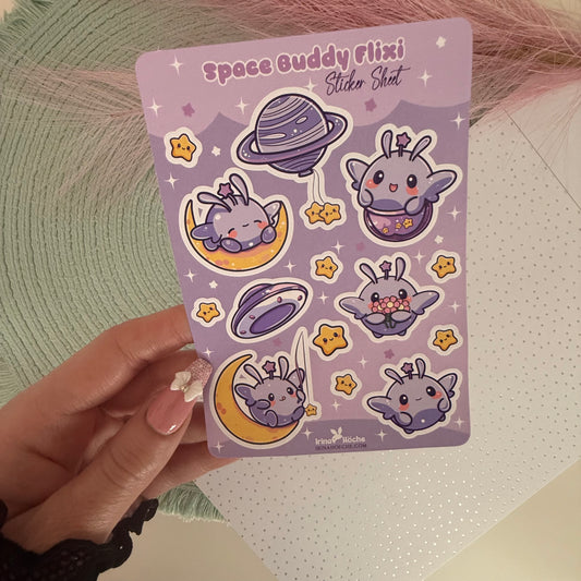 Flixi Galaxy Sticker Sheet – Kawaii Weltraum-Sticker für Bullet Journals & Scrapbooking