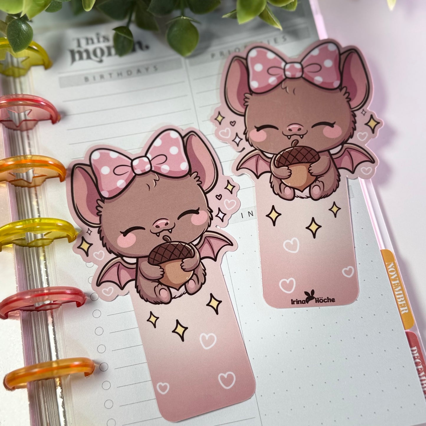 Kawaii Fledermaus Lesezeichen | Laminiert | Niedlich | Buchliebhaber Geschenk