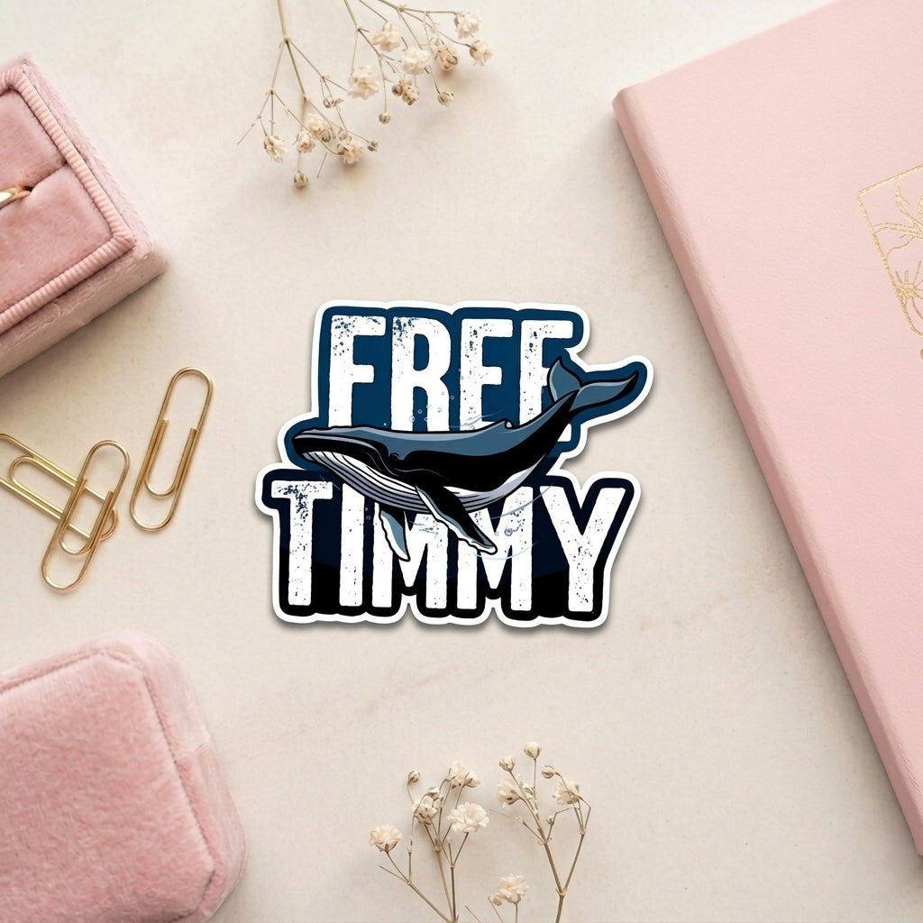 „Free Timmy" Buckelwal Die-Cut Sticker – Handgezeichnet & Glänzend