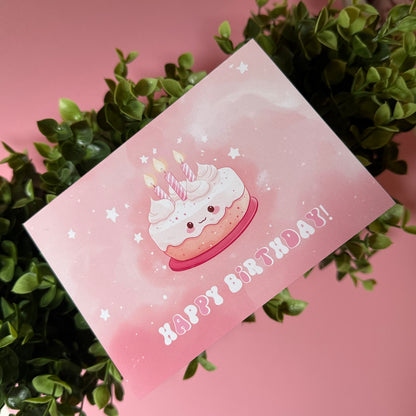 Süße Geburtstagskarte “Happy Birthday” mit Kuchen-Motiv – Rosa Design