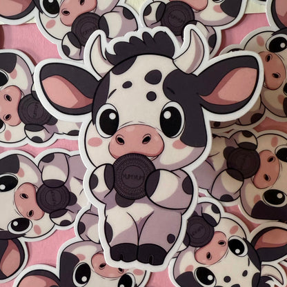 Niedlicher Kuh-Aufkleber – Kawaii Kuh mit Keks, Vinyl Sticker, Planer-Dekoration, Scrapbooking, Geschenkidee, Handgemacht