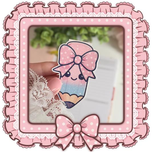 Magnetisches Kawaii Lesezeichen - süße Bleistift mit Schleife - Holografisch laminiert, kawaii Design für Bücher & Planer
