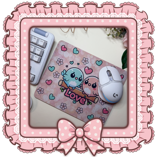 Kawaii Mauspad Rosa – Süßes Love Birds Design | Rutschfest & Weich