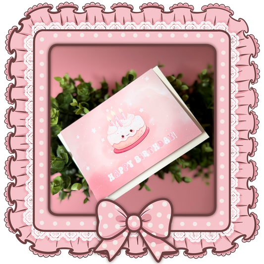 Süße Geburtstagskarte “Happy Birthday” mit Kuchen-Motiv – Rosa Design