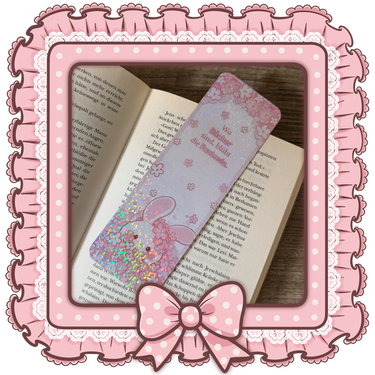 Holografisches Lesezeichen mit Häschen & Kirschblüten | – Geschenk für Buchliebhaber