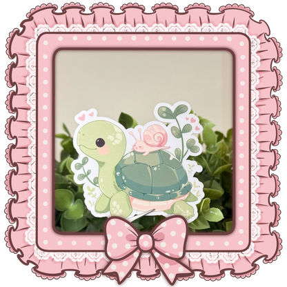 Niedlicher Schildkröten- und Schnecken-Sticker | Süßes Pflanzen-Thema | Procreate Design Sticker | Wasserdichter Vinyl Sticker | Tierfreund Sticker für Laptop & Notizbuch