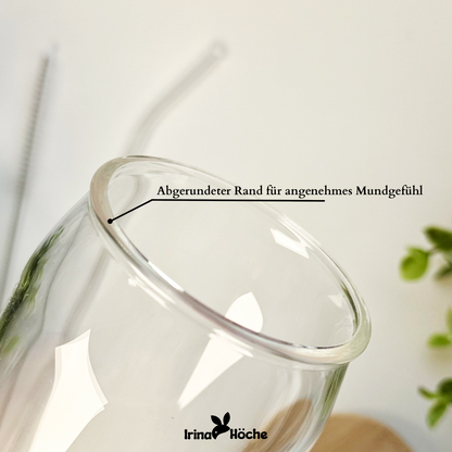 Trinkglas Rohling (473ml) mit Bambusdeckel & Glasstrohhalm - DIY Glas zum Gestalten