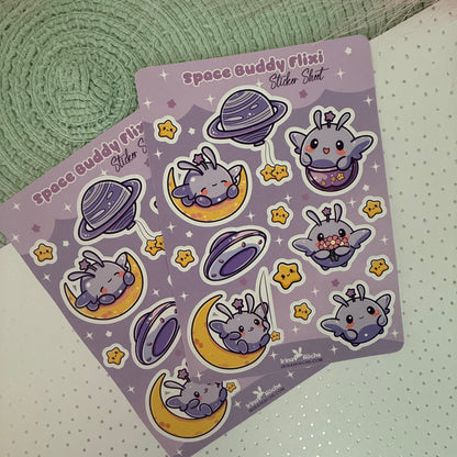 Flixi Galaxy Sticker Sheet – Kawaii Weltraum-Sticker für Bullet Journals & Scrapbooking