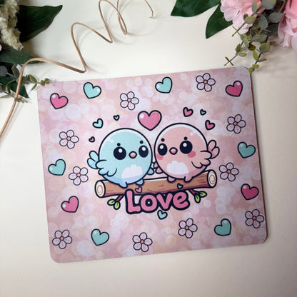 Kawaii Mauspad Rosa – Süßes Love Birds Design | Rutschfest & Weich