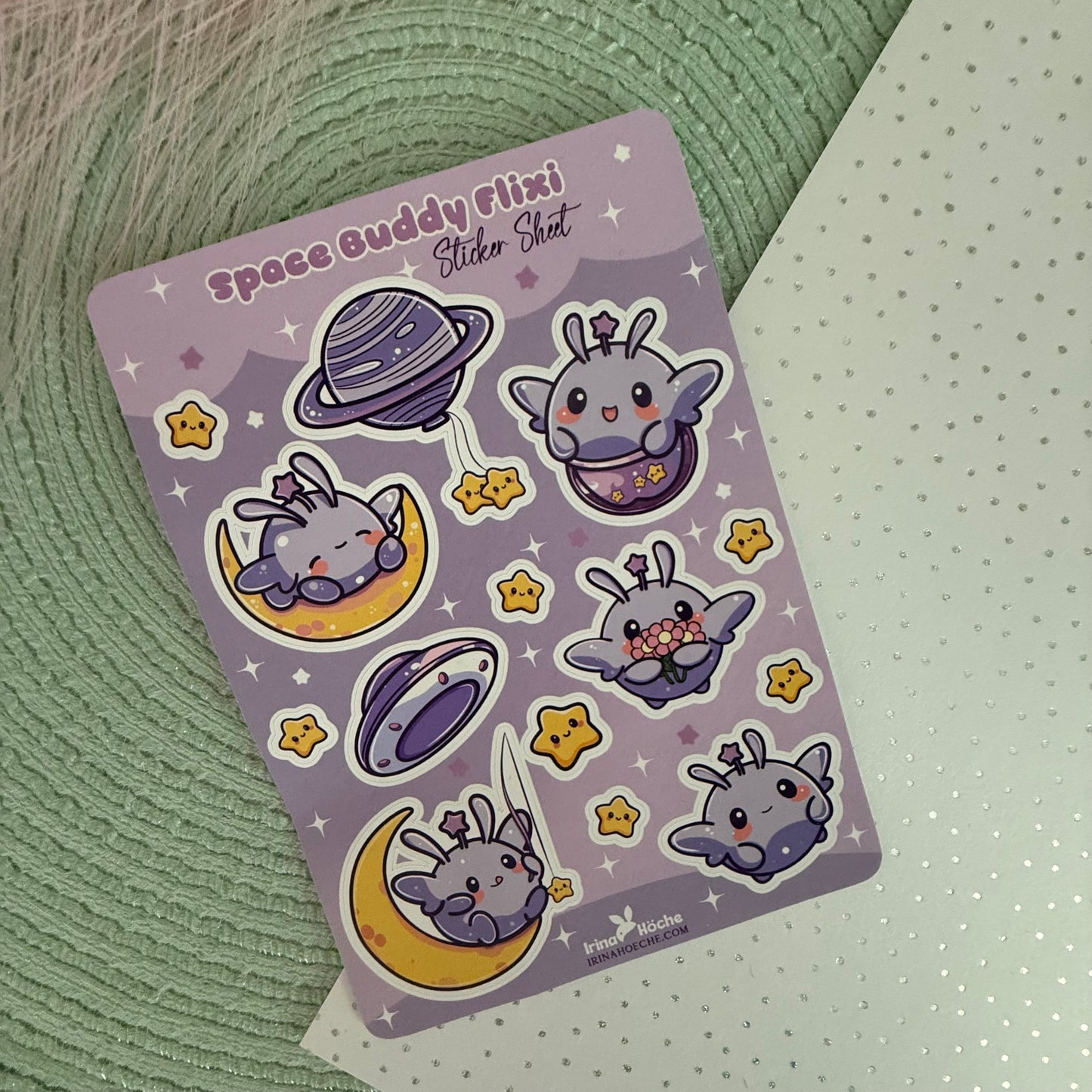 Flixi Galaxy Sticker Sheet – Kawaii Weltraum-Sticker für Bullet Journals & Scrapbooking