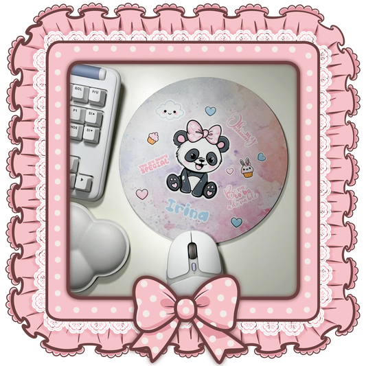 Personalisiertes Mauspad Panda – Niedliches Geschenk mit Namen, Rund 20 cm – Büro Deko für Mädchen, Kinder & Panda-Fans