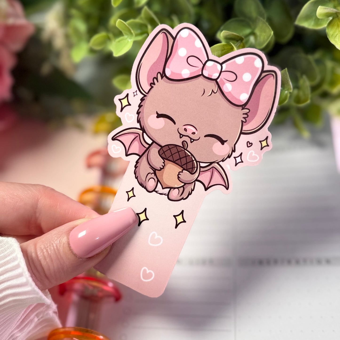 Kawaii Fledermaus Lesezeichen | Laminiert | Niedlich | Buchliebhaber Geschenk