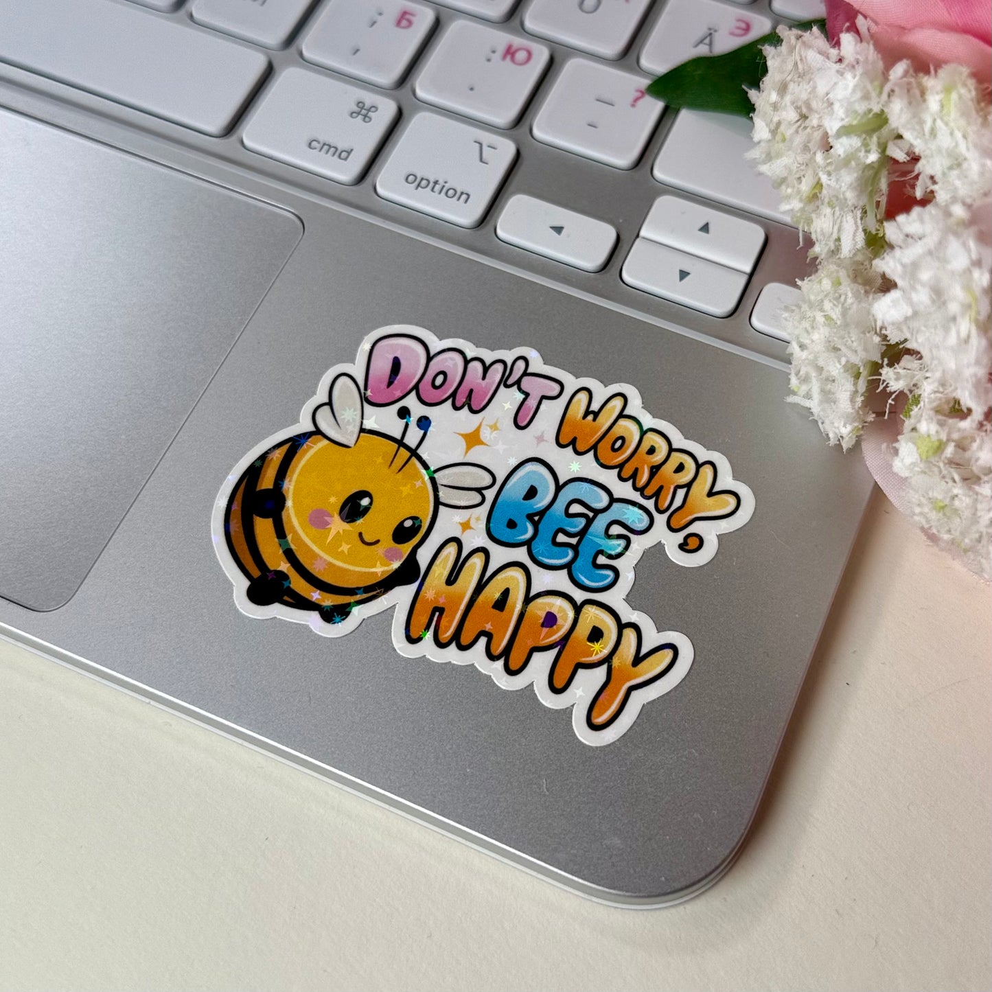 Bienen Sticker - "Don't Worry, Bee Happy" | Lustiger Kawaii Motivationssticker | Wasserdicht & Hochwertig
