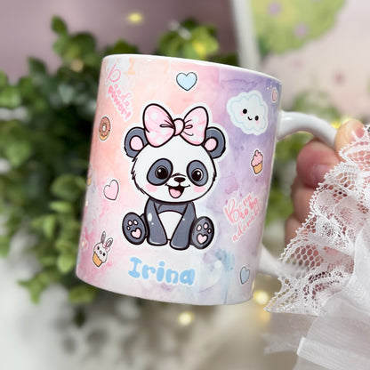 Personalisierte Panda-Tasse mit Namen – Süße Weihnachtsgeschenk für Kinder, Mädchen & Panda-Fans – Kawaii Design mit Cupcake und Herzchen
