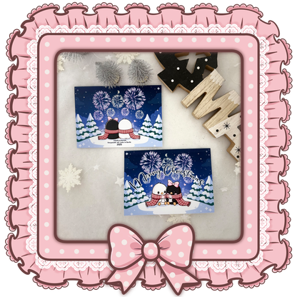 Süße handgemachte Weihnachtskarte mit Pinguin-Pärchen und Feuerwerk – Inkl. Umschlag, DIN A6