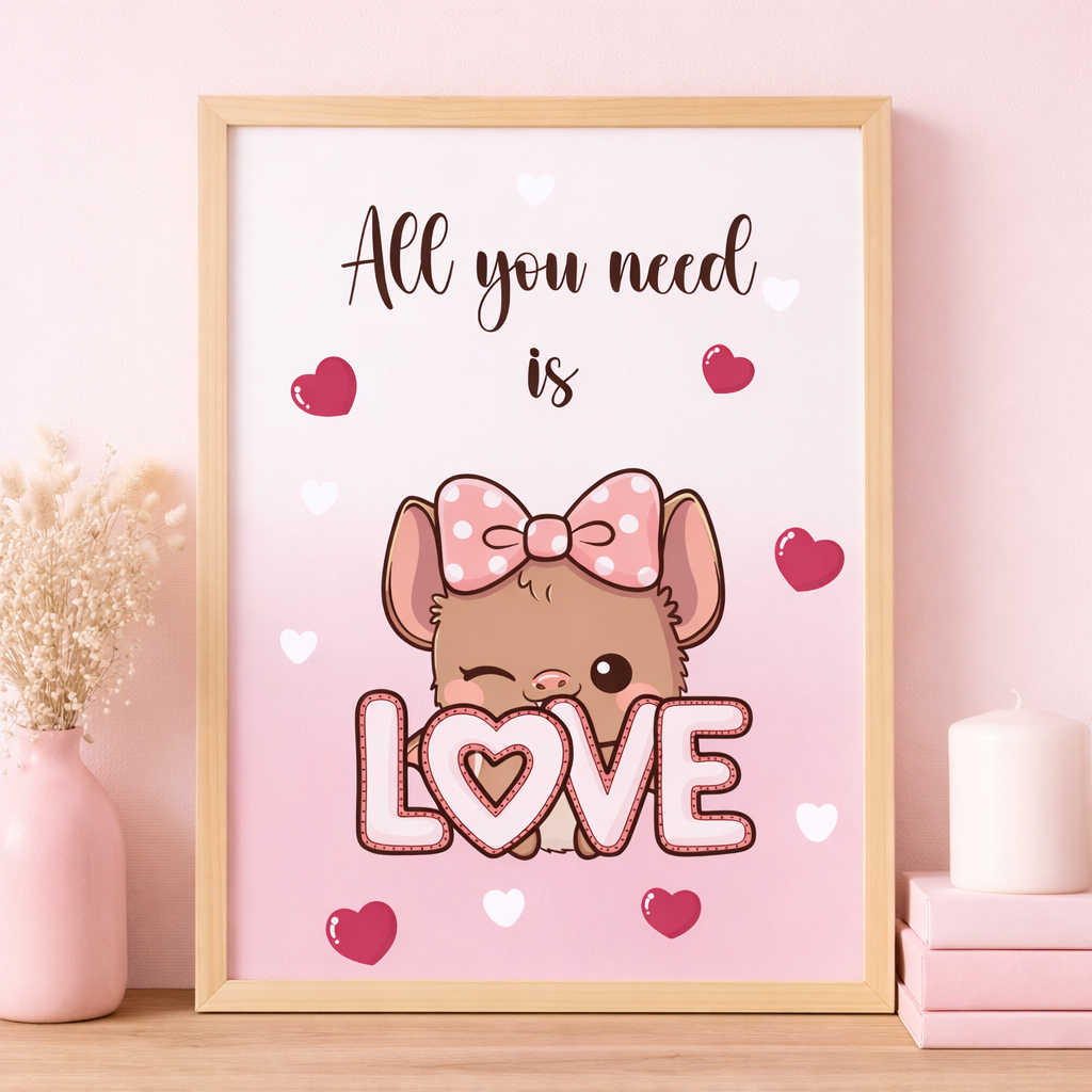 Kinderzimmer Poster Rosa – All You Need Is Love | Baby Girl Room Decor