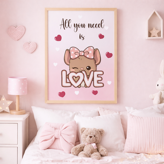 Kinderzimmer Poster Rosa – All You Need Is Love | Baby Girl Room Decor