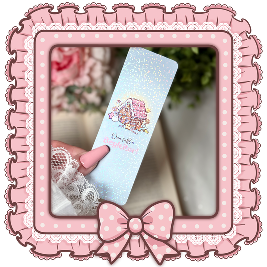 Holografisches Lesezeichen mit Lebkuchenhaus | Laminiertes Glitzer Lesezeichen | Süßes Winter & Weihnachts Bookmark | Handmade