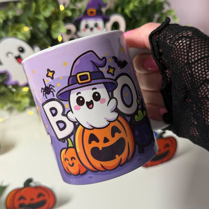 Halloween Tasse Kürbis & Geist - Spooky Kaffeetasse Geschenkidee | Halloween Mug Pumpkin Ghost | Lustige Herbst Geschenk Tasse