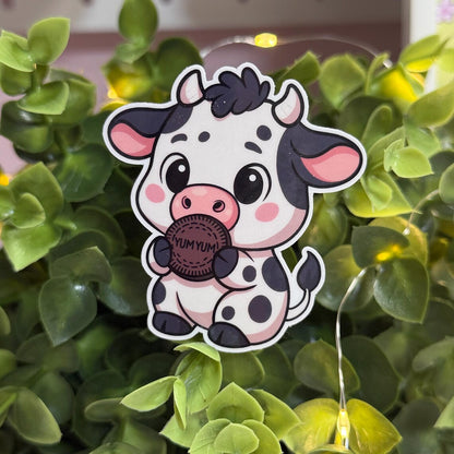 Niedlicher Kuh-Aufkleber – Kawaii Kuh mit Keks, Vinyl Sticker, Planer-Dekoration, Scrapbooking, Geschenkidee, Handgemacht